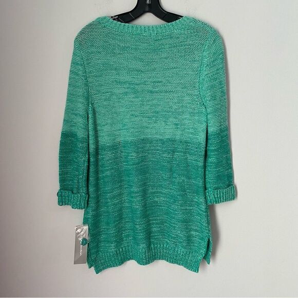 NY Collection Women’s Folded Sleeve Crew Neck Thick Knit Ombre Green Sweater L - Picture 3 of 3